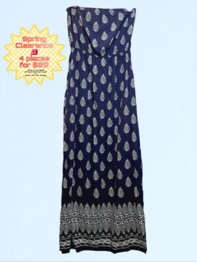 Old Navy Blue, Green & White Strapless Maxi Dress